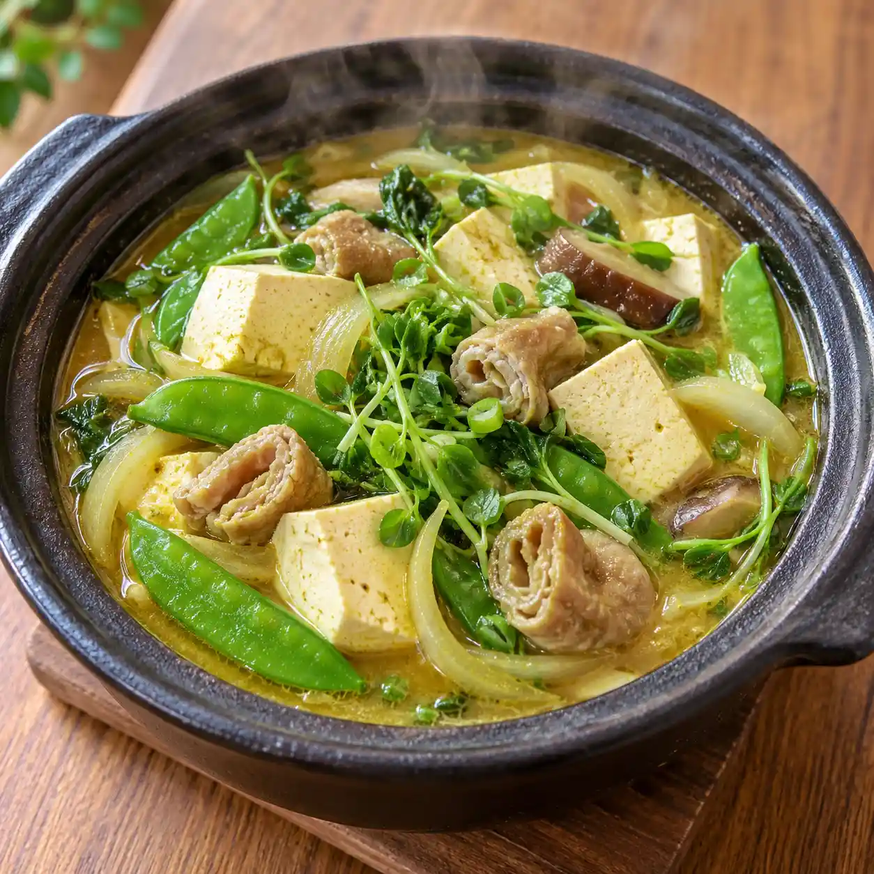 咖哩少量肥腸荷蘭豆豆腐煲
