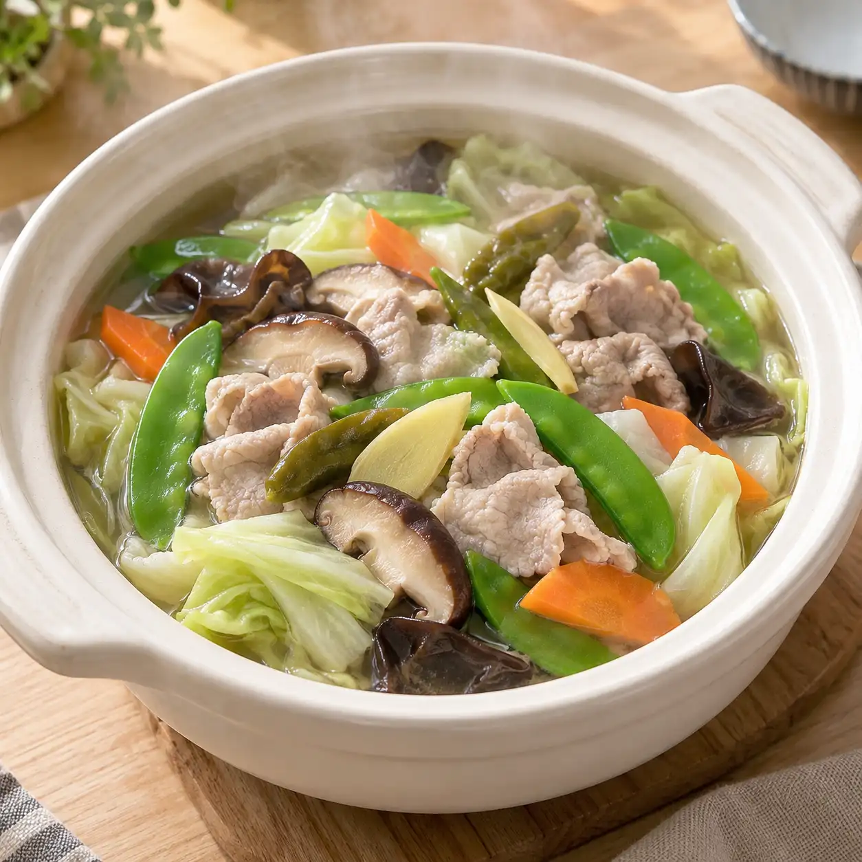 豬肉片荷蘭豆蔬菜煲
