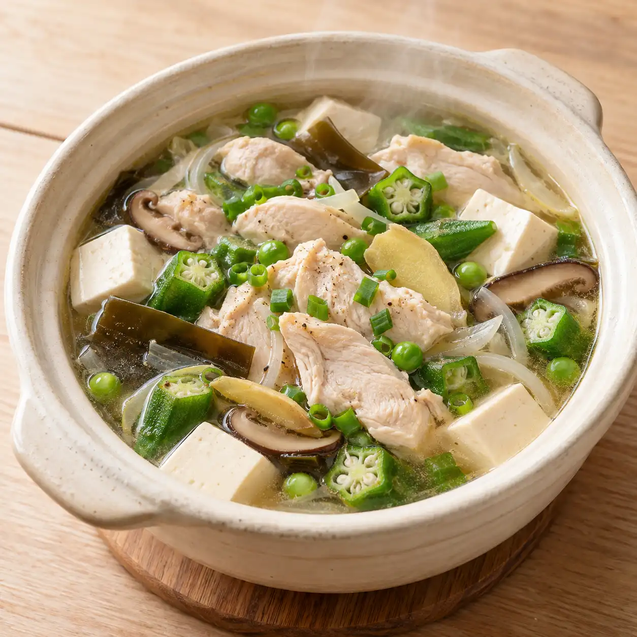 昆布雞肉片秋葵豆腐煲