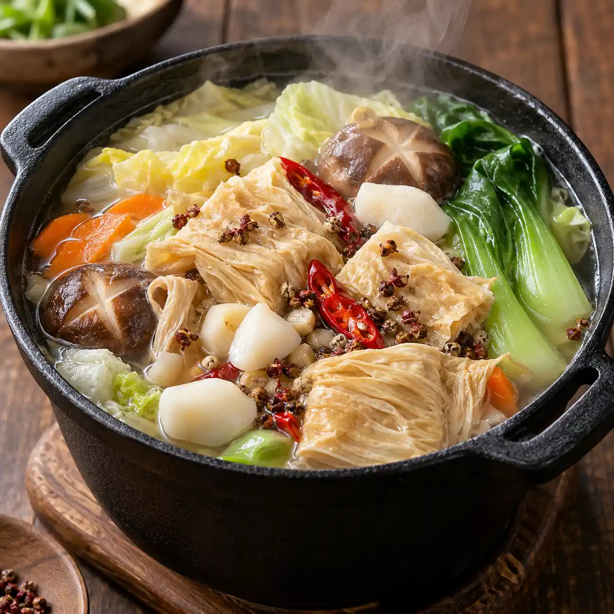椒麻豆包菱角小火鍋