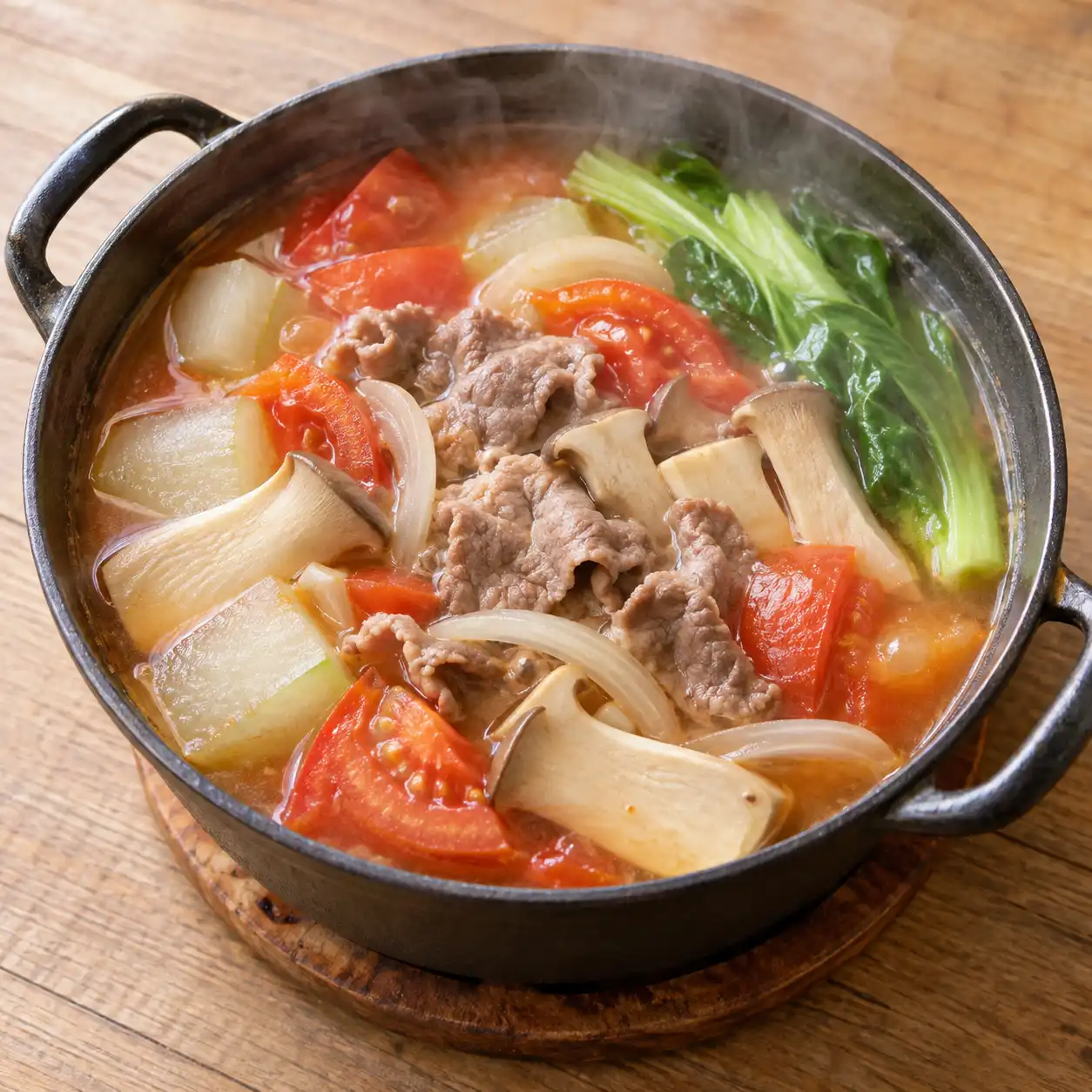 番茄牛肉片杏鮑菇小火鍋
