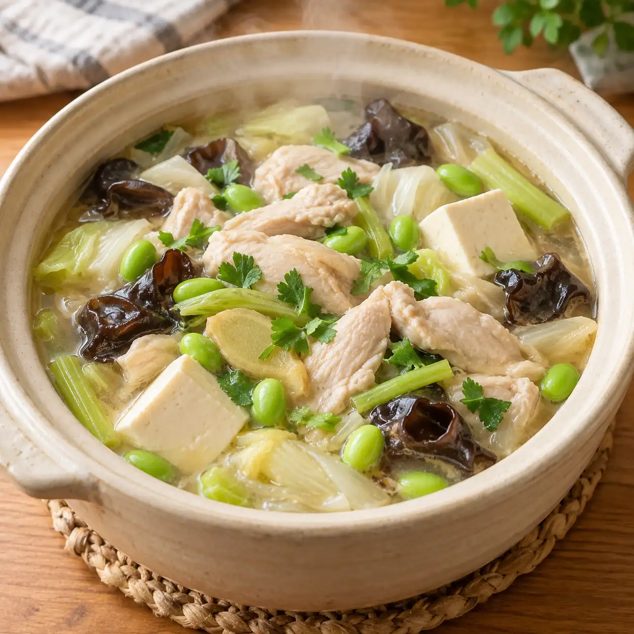 味噌雞肉片毛豆豆腐煲