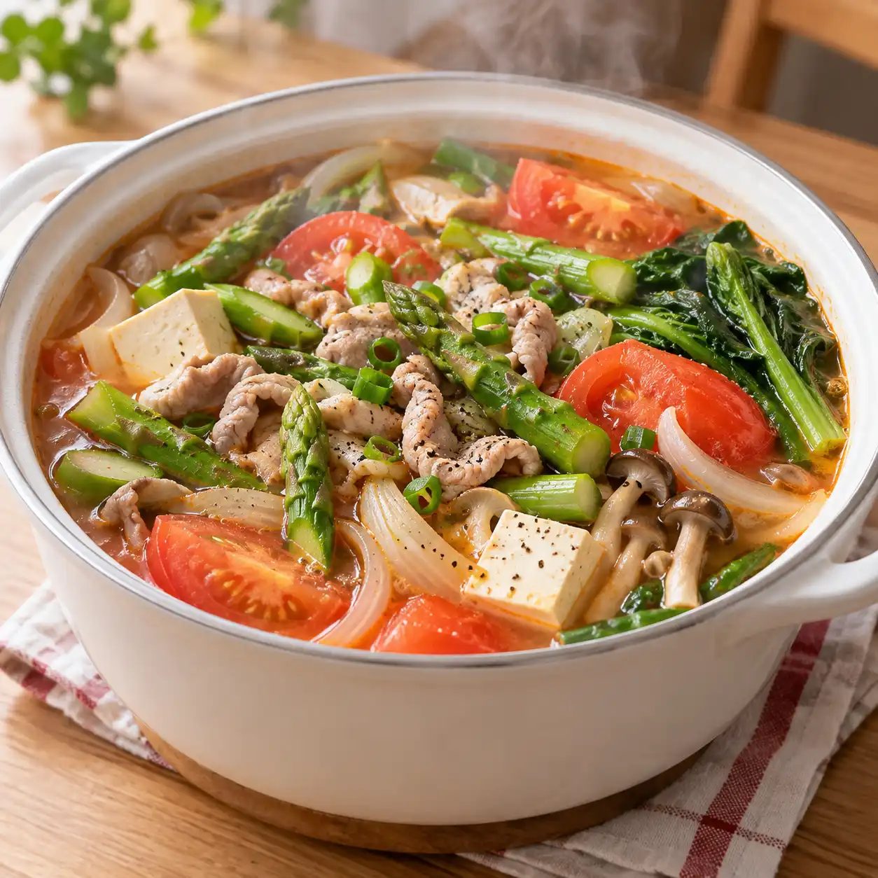 番茄瘦肉絲蘆筍小火鍋