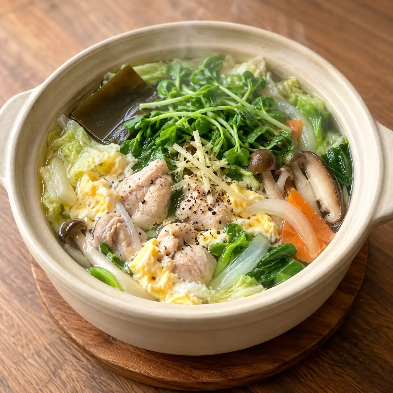 胡椒雞蛋豆苗小火鍋
