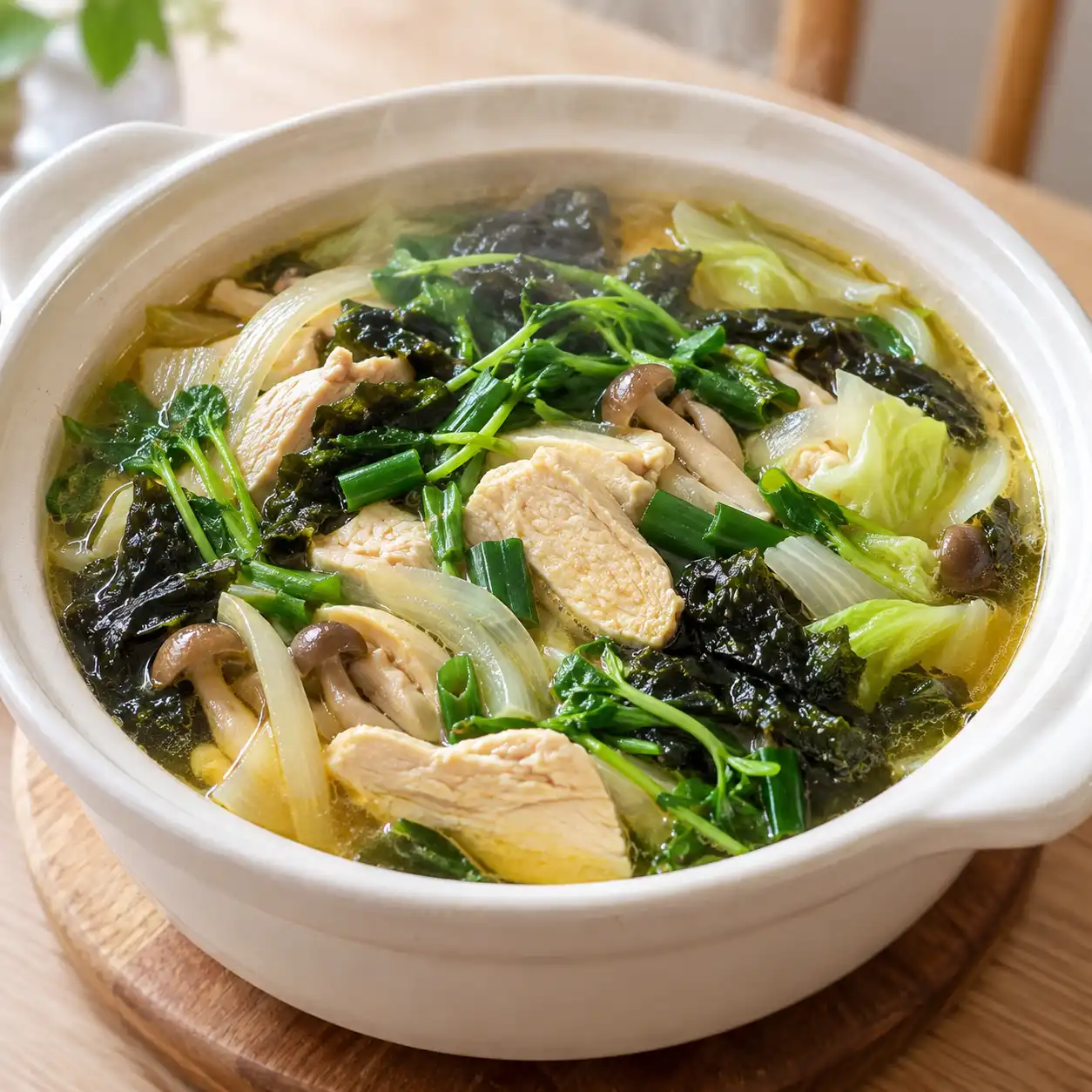 雞肉片紫菜蔬菜煲