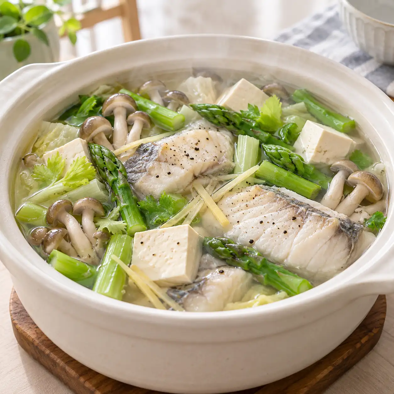 白胡椒鯛魚蘆筍豆腐煲