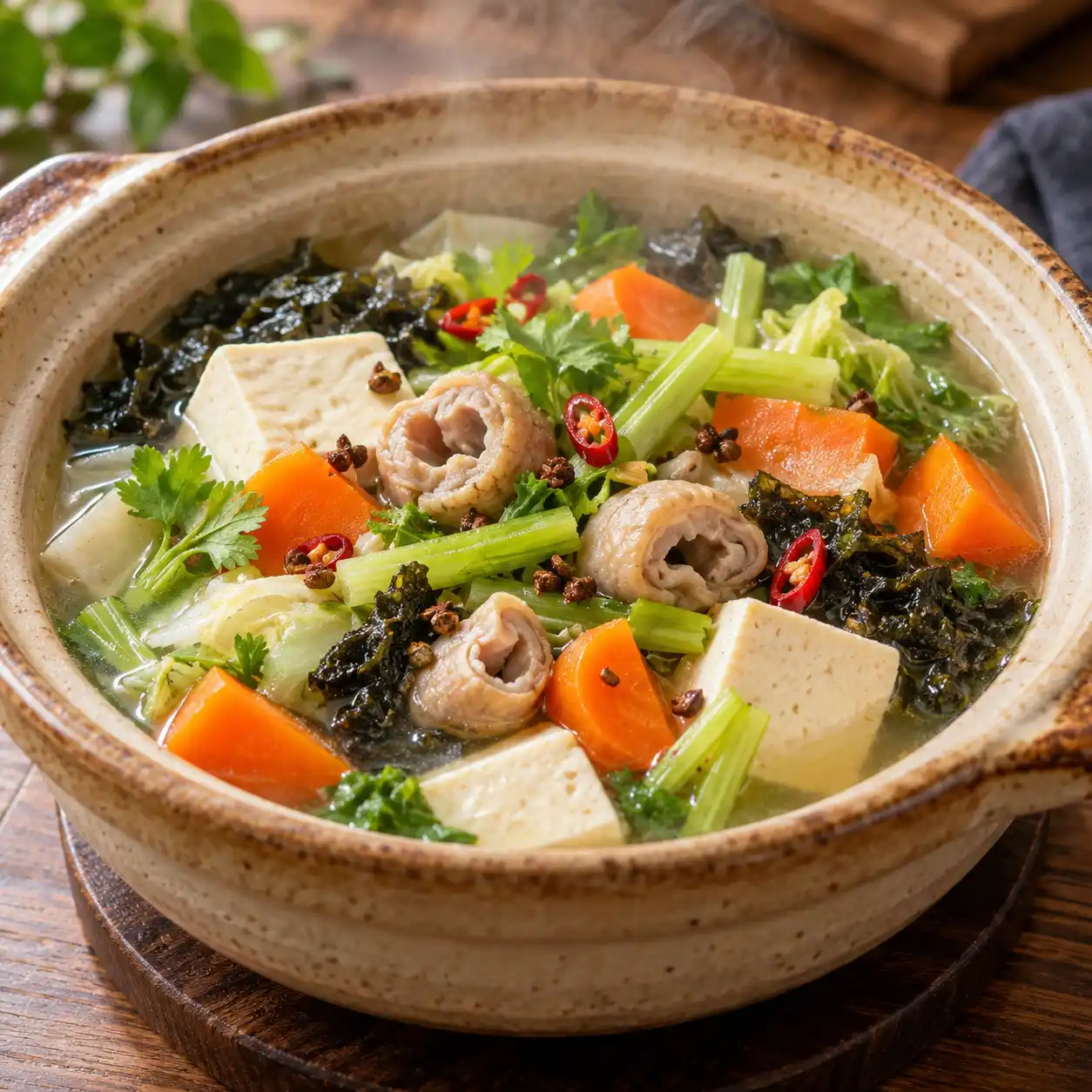 花椒少量肥腸紅蘿蔔豆腐煲
