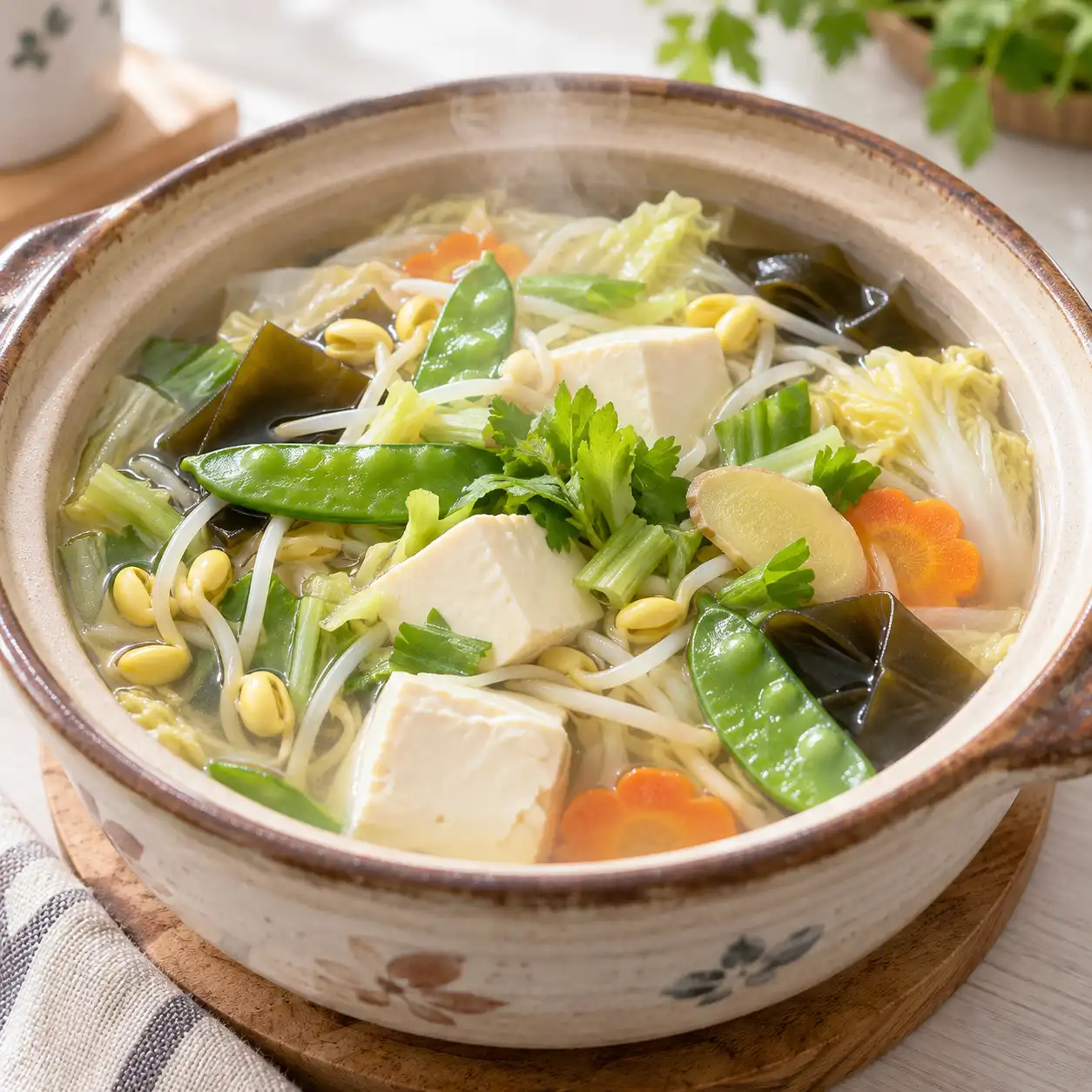 嫩豆腐荷蘭豆砂鍋