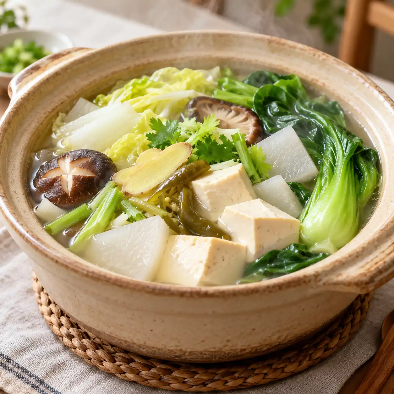 嫩豆腐青江菜蔬菜煲