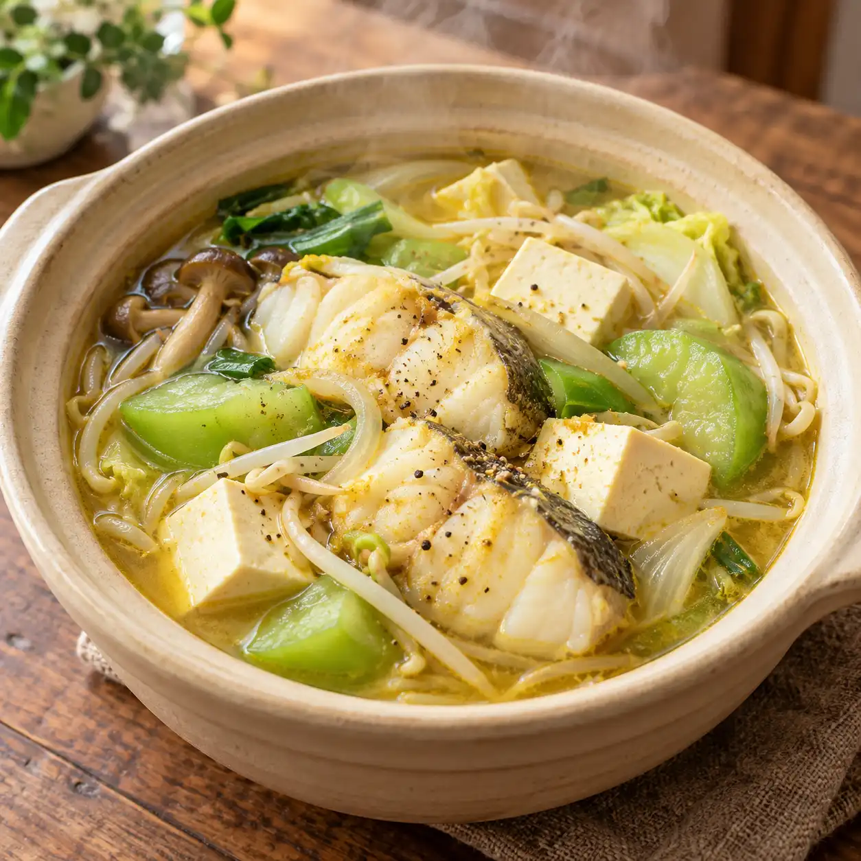 咖哩鱈魚絲瓜豆腐煲