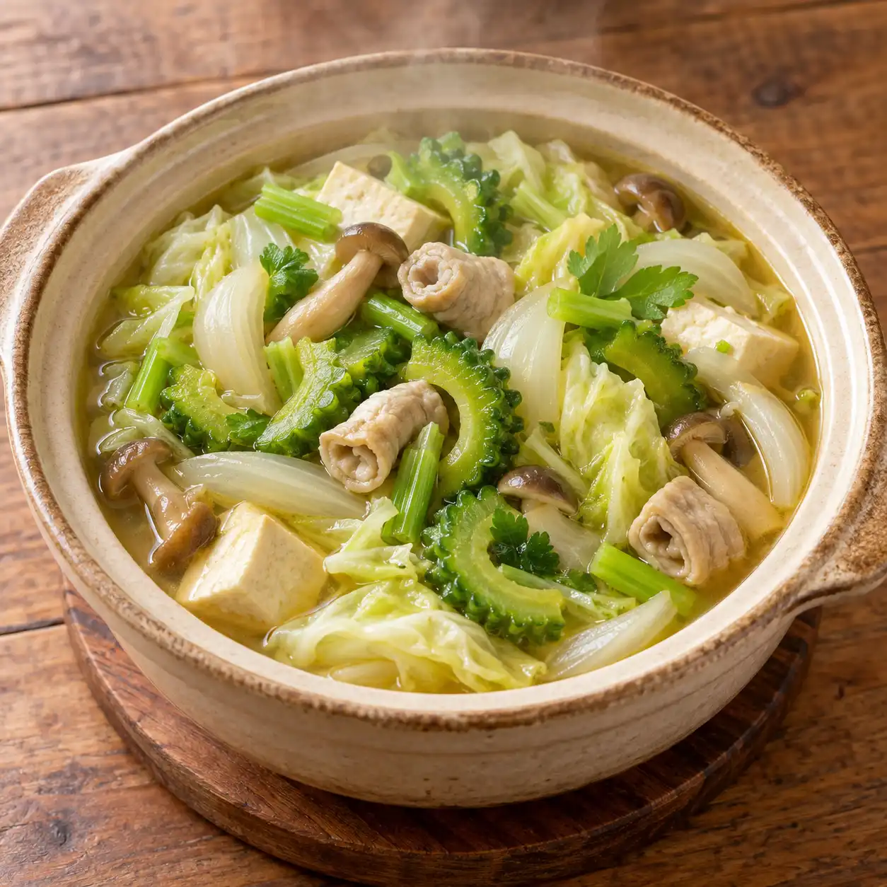 少量肥腸苦瓜蔬菜煲