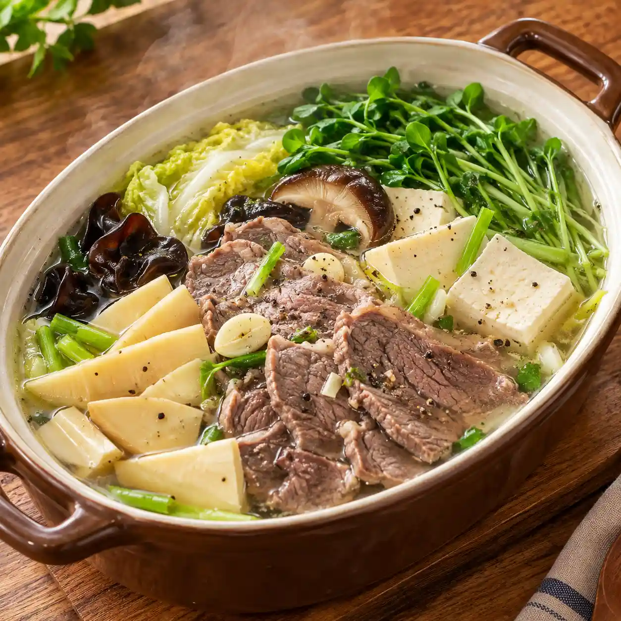 蒜牛腱竹筍豆腐煲