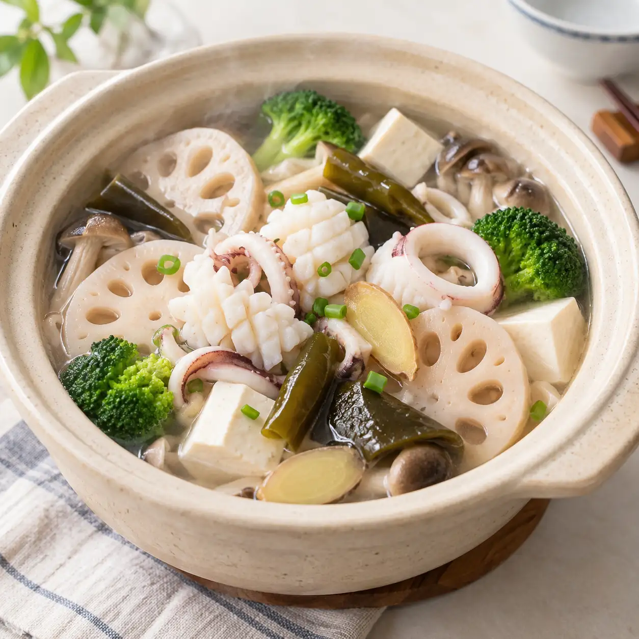 剝皮辣椒花枝蓮藕豆腐煲