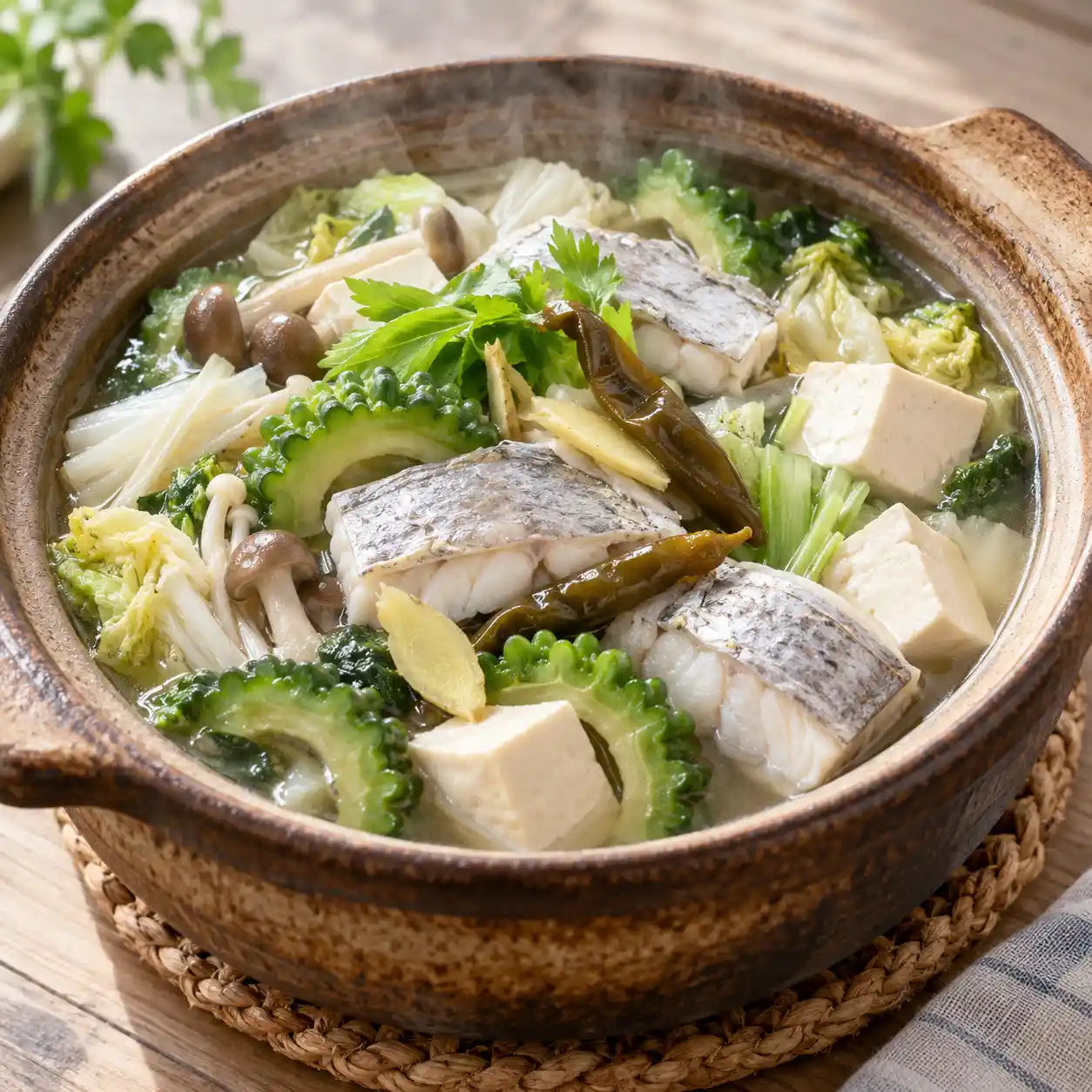 剝皮辣椒白帶魚苦瓜豆腐煲
