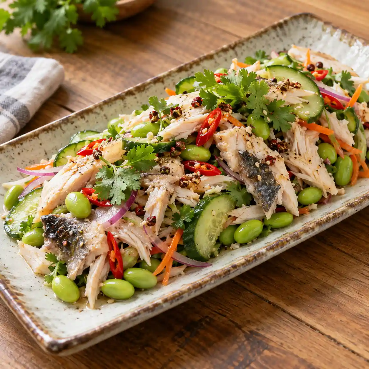 椒麻虱目魚毛豆手撕盤