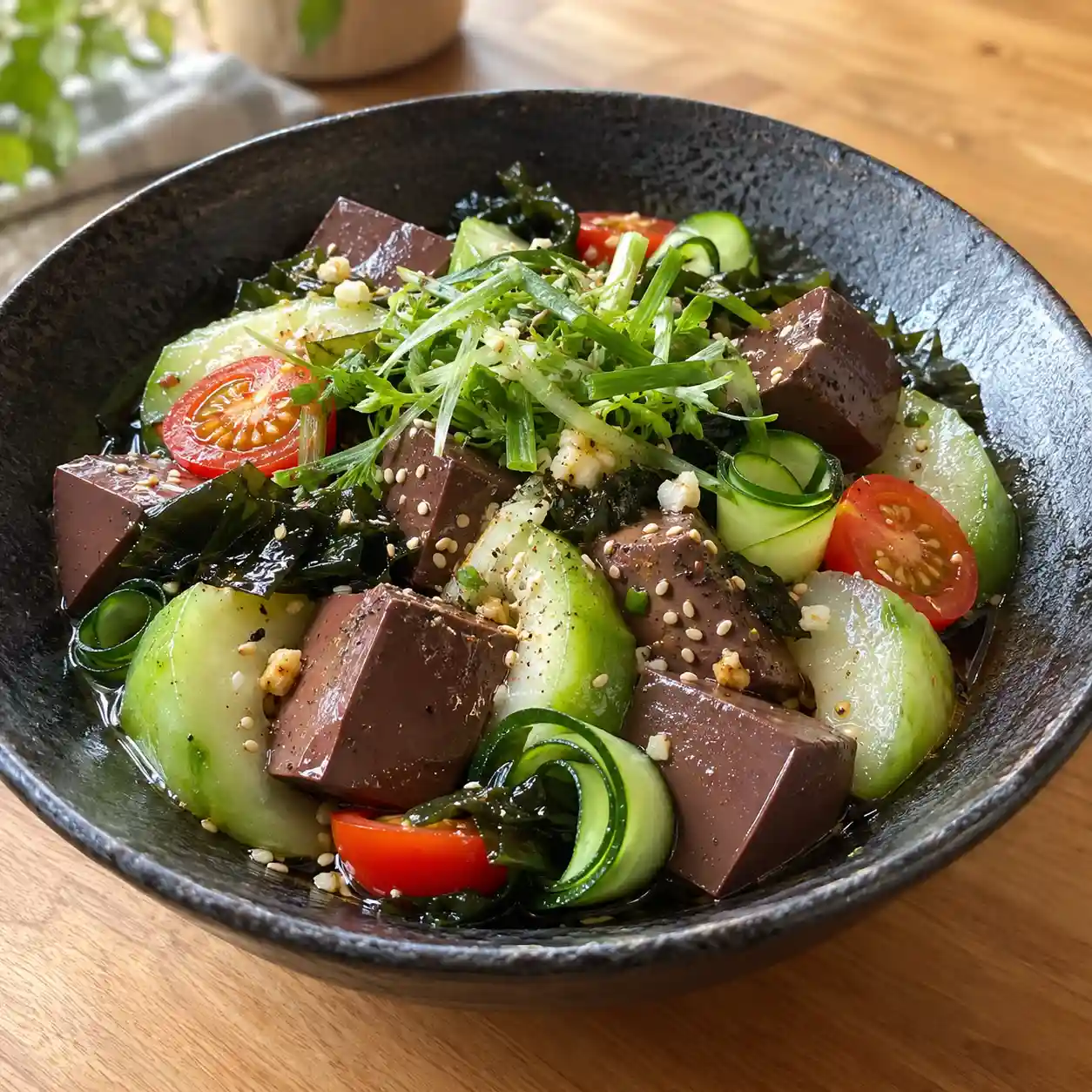 薄鹽油鴨血絲瓜冷拌