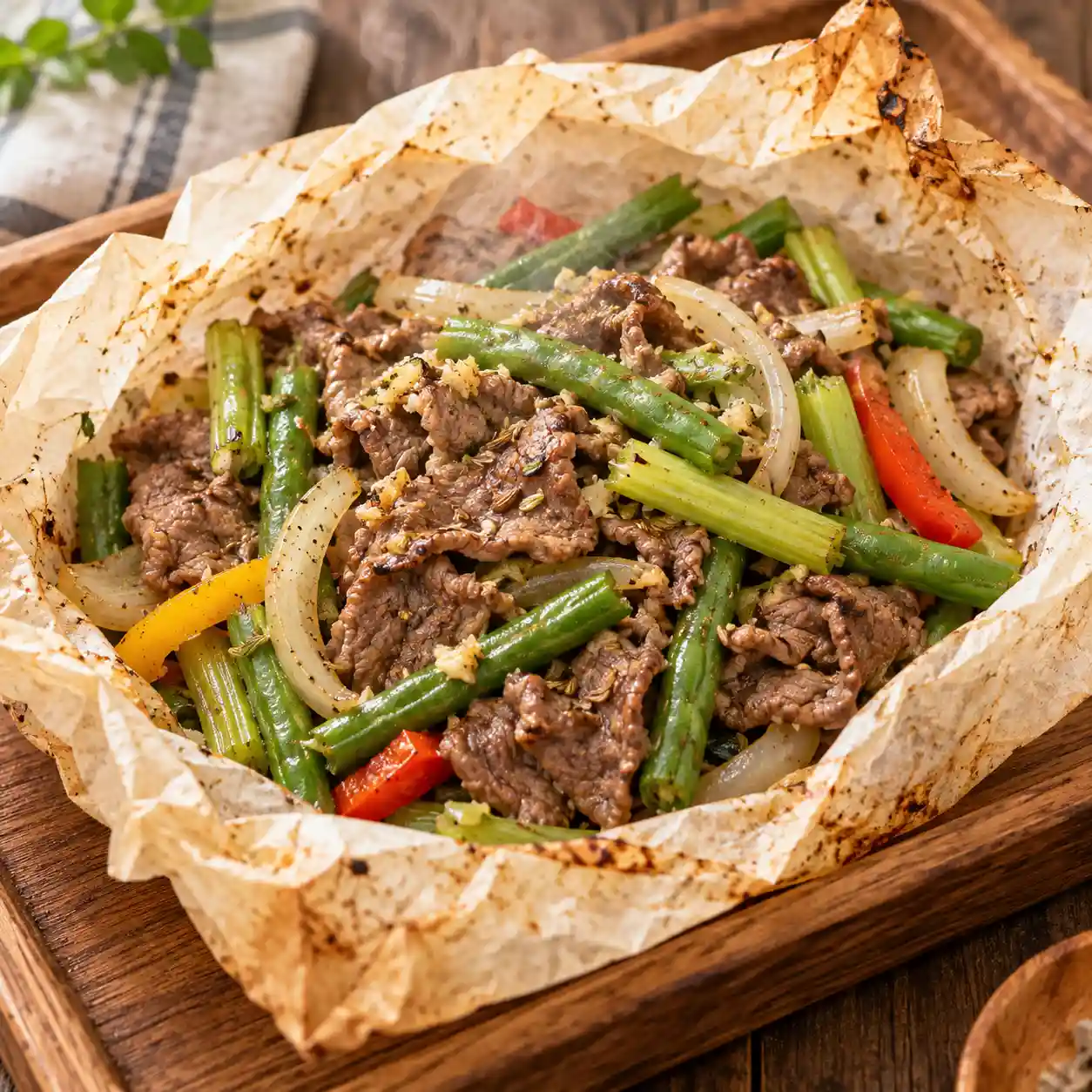 牛肉片四季豆紙包烤