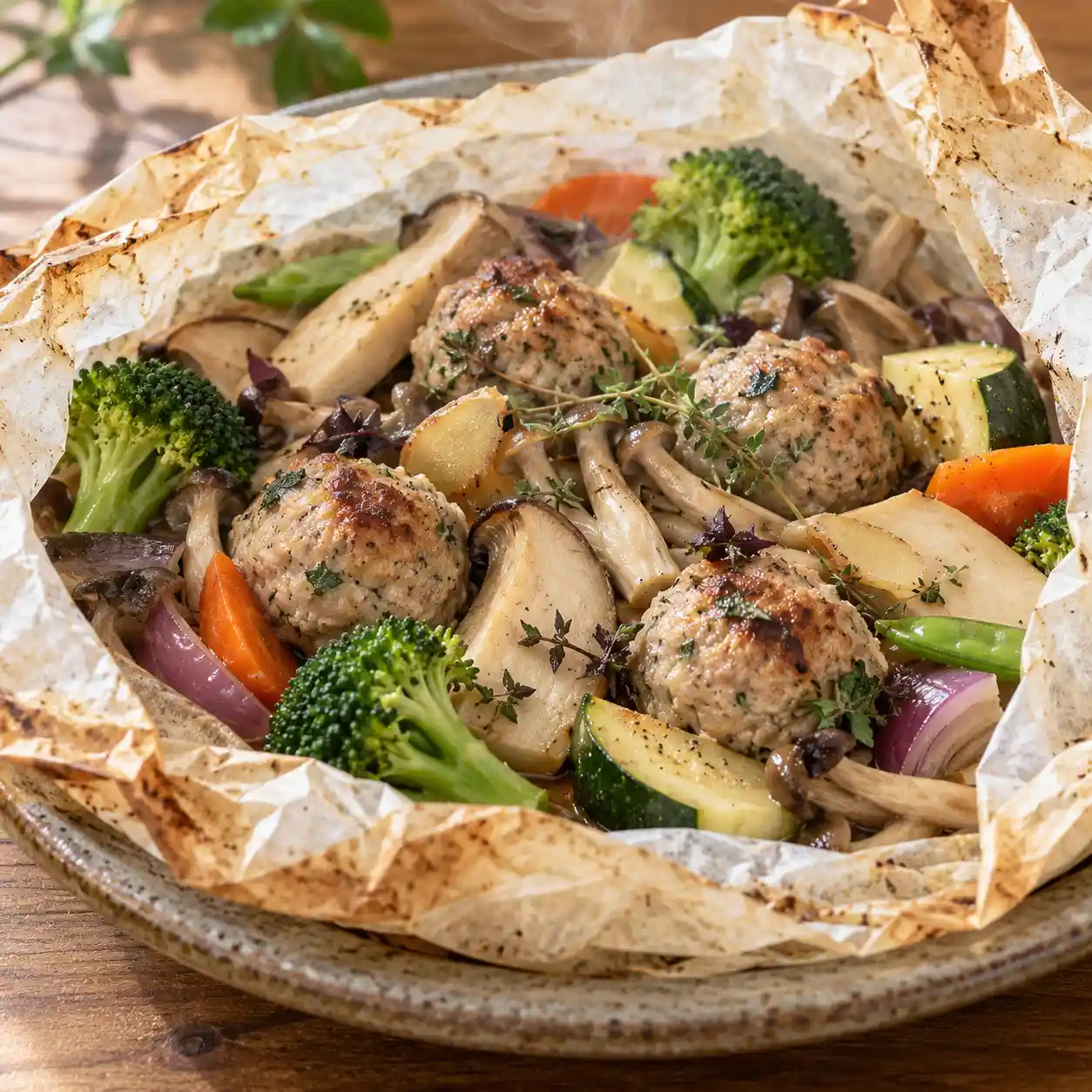 瘦肉丸杏鮑菇紙包烤