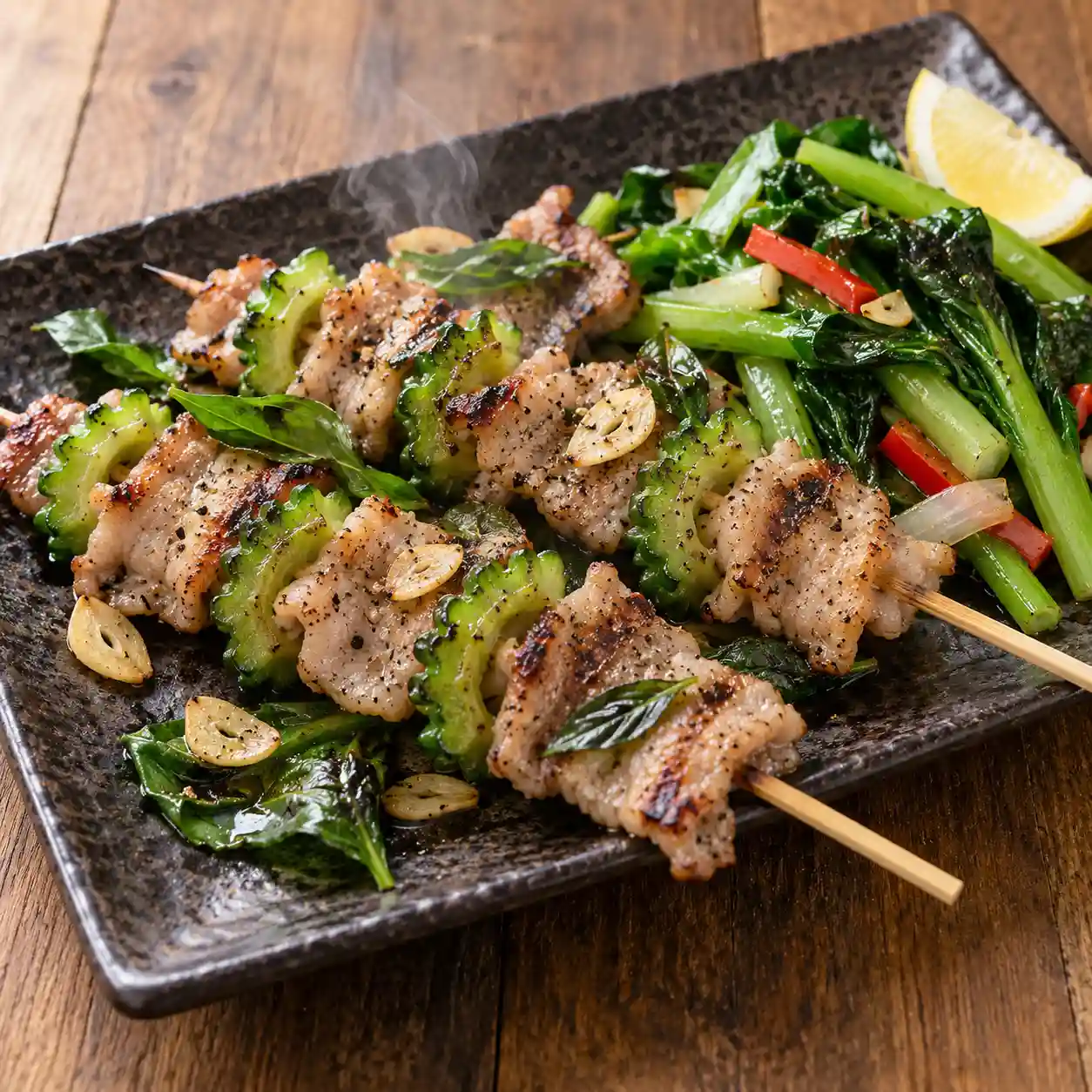 羅勒豬肉片苦瓜串烤